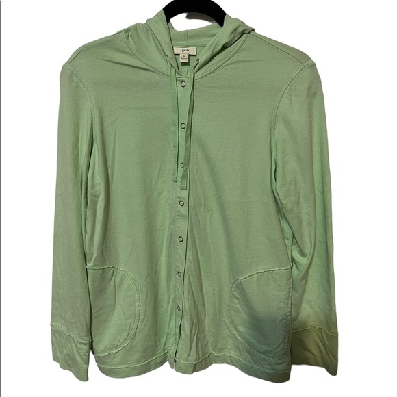 J. Jill Jackets & Blazers - J. Jill green Snap Button Hoodie With Pockets 100% Cotton Size Small